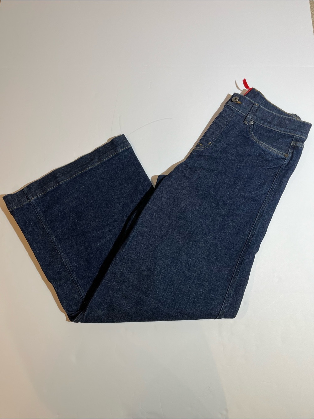 Spanx Wide Leg Jeans Women Large Indigo Dark Wash Pull On Stretch 20547R Boho